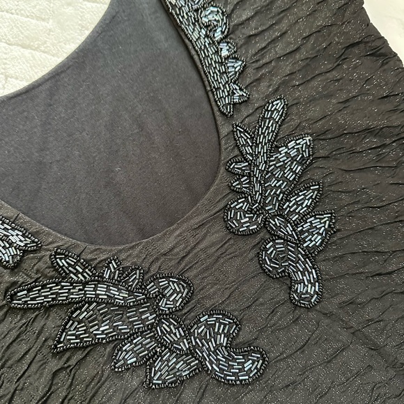 Nwt $198 Free People Low Back Beaded Shimmer Black Bodycon Short Sleeve Dress L - Picture 12 of 13